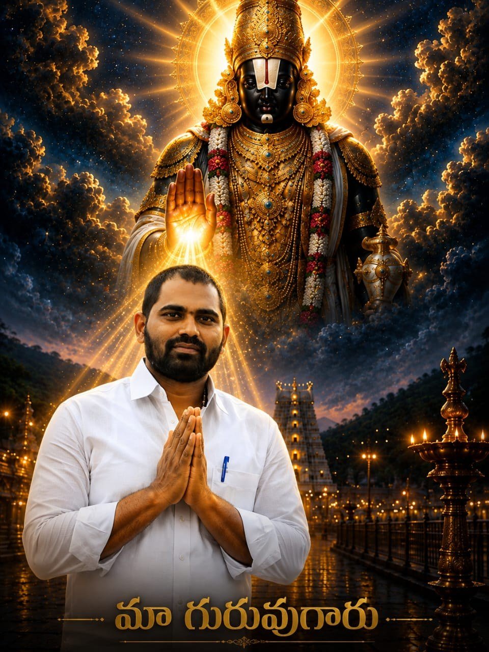 Guruji and the presiding deity, representing Sri Satyadeva Ashram Peetam